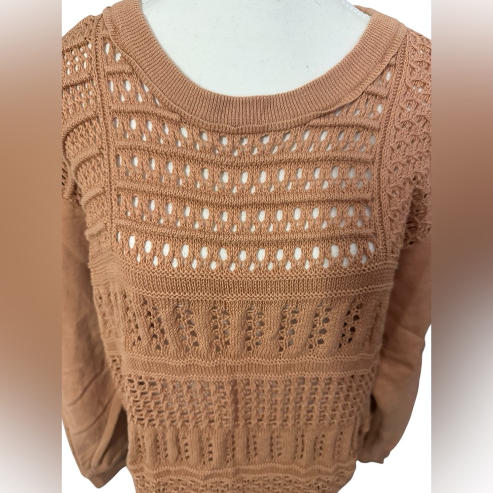 FREE PEOPLE MOVEMENT Keenan Pullover Sweater Size Large Womens Peachy see thru